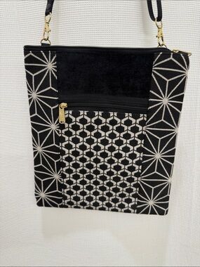 Danny K. Tapestry Black and White Geometric Crossbody Bag